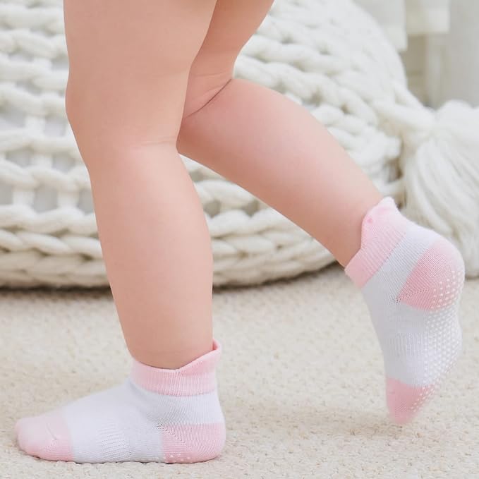 Zaples Baby Non Slip Grip Ankle Socks with Non Skid Soles for Infants Toddlers Kids Boys Girls