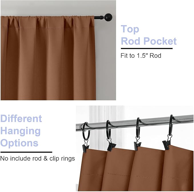 Simplebrand Ava Sun Baked Blackout Curtains for Bedroom 63 Inch Length 2 Panels, Solid Thermal Insulated Energy Saving Rod Pocket Window Treatment Curtains Blackout Drapes, W40 x L63 Inch, Sun Baked