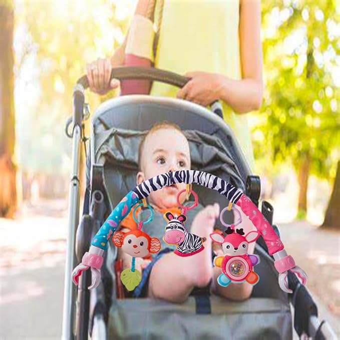 Baby Stroller Arch Toys, Crib Mobile for Infants Adjustable Bassinet Mobile with Universal Clamps, Activity Toy Bar for Bouncer Newborn Car Seat Stroller Sense Toy for Baby 0-12 Months