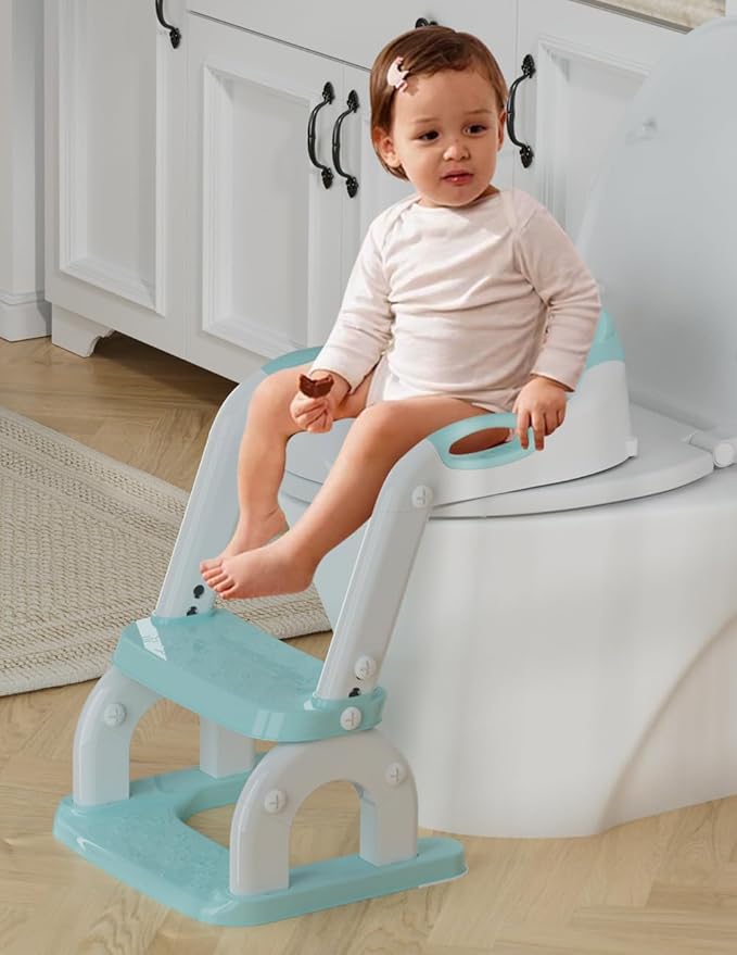 Potty Training Seat with Step Stool Ladder, Potty Training Toilet Seat with Soft Seat Splash Guard, Adjustable Height, 2 in 1 Potty Seats for Toddlers Kids Boys Girls