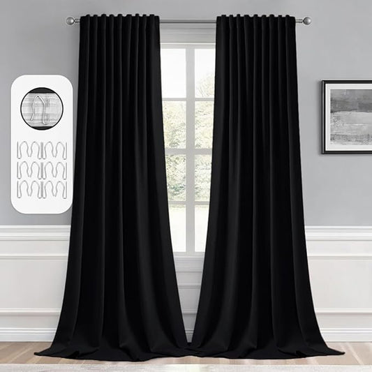 MIULEE Black Back Tab Blackout Curtains 100 Inch Length 2 Panels Set for Living Room Bedroom Privacy, Halloween Rod Pocket/Pinch Pleat Thermal Insulated Room Darkening Pleated Light Blocking Drapes