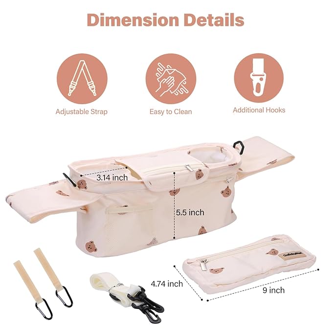 Universal Stroller Organizer with Cup Holders, Detachable Wristlet | Fits All Strollers | Stroller Diaper Bag Organizer with Phone Pocket, Insulated Bottle Holder & Storage Compartments