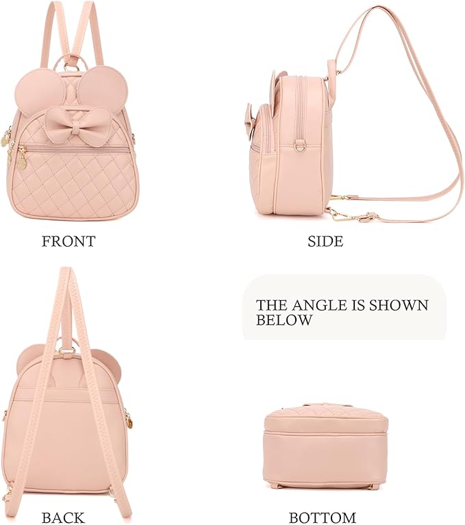 KL928 Girls Bowknot Polka Dot Cute Mini Backpack Small Daypacks Convertible Shoulder Bag Purse for Women