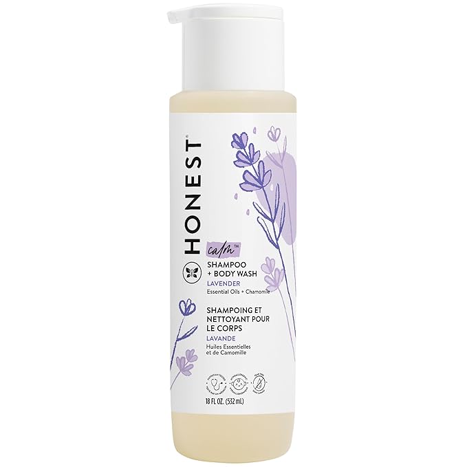 The Honest Company 2-in-1 Cleansing Shampoo + Body Wash | Gentle for Baby | Naturally Derived, Tear-free, Hypoallergenic | Lavender Calm, 18 fl oz