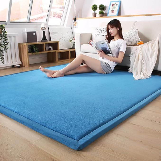 Loartee Coral Velvet Crawling Rug (5.0'x 6'8", Blue) for Toddler Children Play Area Rug Yoga Mat Exercise Pad Carpet