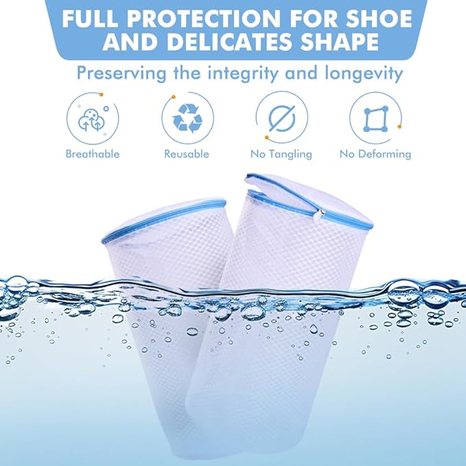 2 Pack Shoes Wash Bags,Shoe Washing Machine Bag,shoe laundry bag for washing machine，Honeycomb Mesh Laundry Bags with Zipper for Sneakers,Running Shoes,Sock,Bras,Delicates and Toys（14 in x 7.8 in）