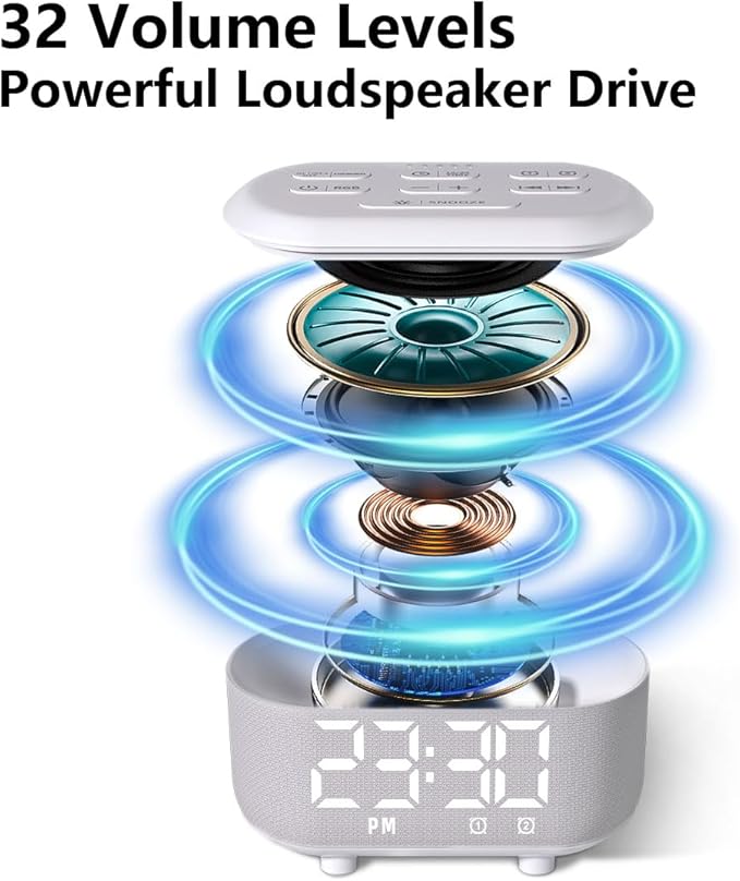 Small Digital Alarm Clock Sound Machine for Bedrooms Brown Noise White Noise Machine Night Light Plug in Desk Clock with 30 Wake up Sounds Alarm Clock for Kids Heavy Sleepers Snooze 32 Levels Volume