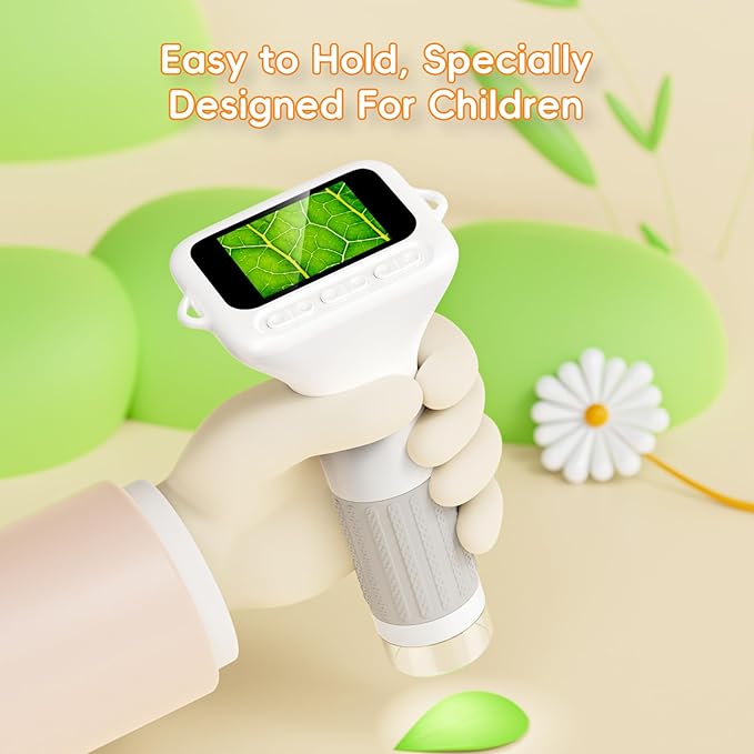Microscope for Kids, 2'' Digital Handheld Kids Microscope with Adjustable Light, 1000X 1080P Pocket Portable Mini Micro Scope, Stem Toys for Ages 5-7 8-12 Teen Boys and Girls Educational Gifts, White