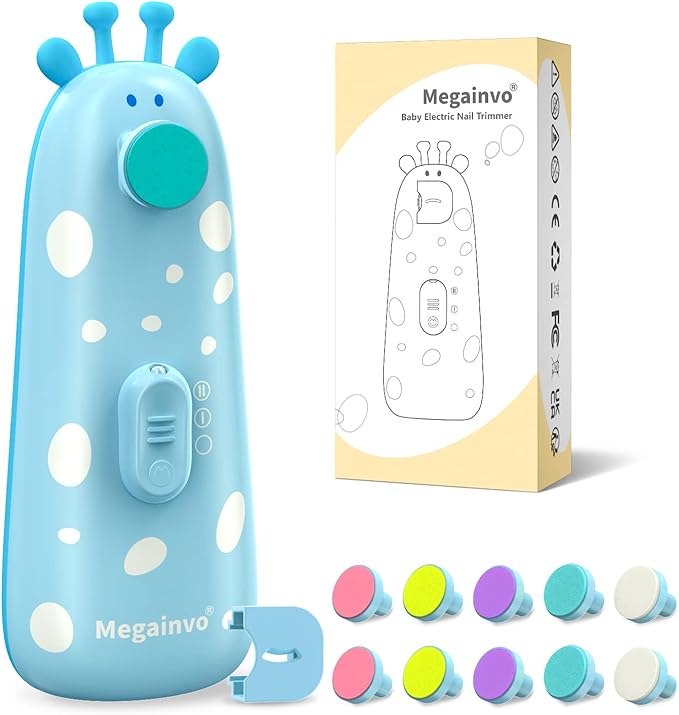 Baby Nail Trimmer Electric Baby Nail File Safe Baby Nail Clippers with Light 10 Grinding Heads Queit Baby Nail Polish Grooming Kit for Newborn Infant Toddler Toes Fingernails Care - Blue