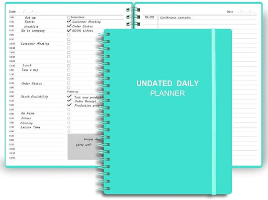 Undated Daily Planner - Undated Planner with Hourly Schedules, Action Items and Follow-up, A4 Daily Organizer Notebook to Increase Productivity, Appointment Book for Time Management, 8.5 × 11 Inch