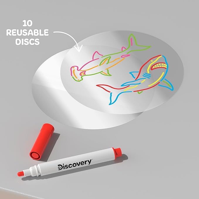 Discovery™ Doodle Projector Light Art Station – Includes 6 Dry-Erase Markers, 10 Reusable Drawing Discs, Project Drawings on Walls & Ceilings| Arts & Crafts Kit for Kids| Tracing Pad Coloring Toy Gift