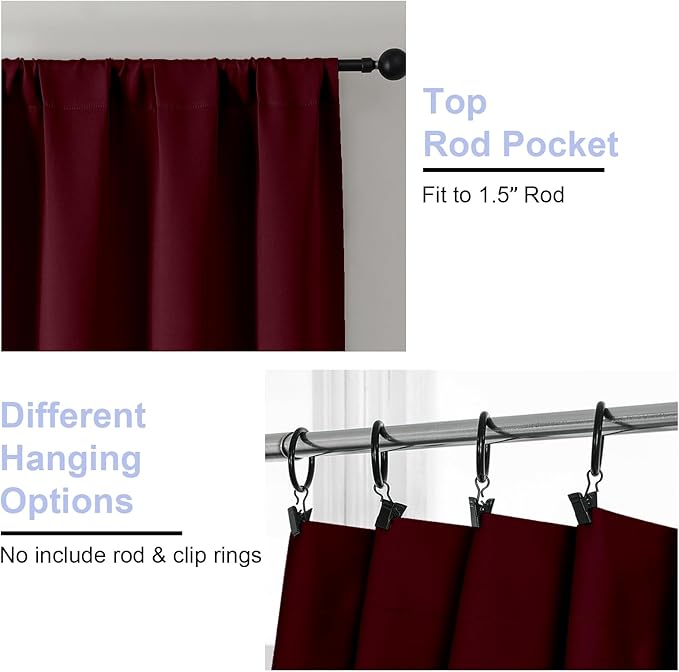 Simplebrand Ava Burgundy Short Blackout Curtains for Bedroom 54 Inches Long 2 Panels Set, Solid Thermal Insulated, Energy Saving Window Treatment Curtains Blackout Drapes, W40 x L54 Inch, Burgundy