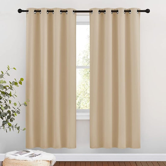 NICETOWN Blackout Draperies Curtains Panels - Window Treatment Thermal Insulated Solid Grommet Blackout Curtains/Panels/Drapes for Bedroom (Biscotti Beige, Set of 2, 46 by 72 Inch)
