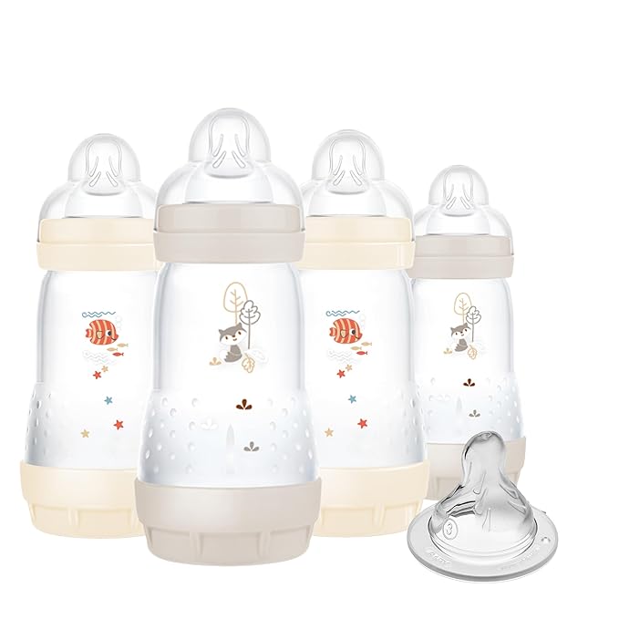 MAM 9oz Easy Start Anti-Colic Baby Bottles, Medium Flow with Bonus Fast Flow Nipple, Breastfeeding-Like Silicone, Reduces Colic and Gas, Easy-to-Clean, BPA-Free, 2 Plus Months