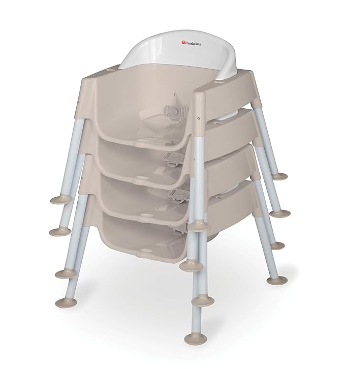 Foundations Secure Sitter Feeding Chairs Multipack, No-Tip Feet, 3-Point Adjustable Harness, Removable Tray, Easy to Clean, Stackable Feeding Chairs, 3 Pack (5 inch)
