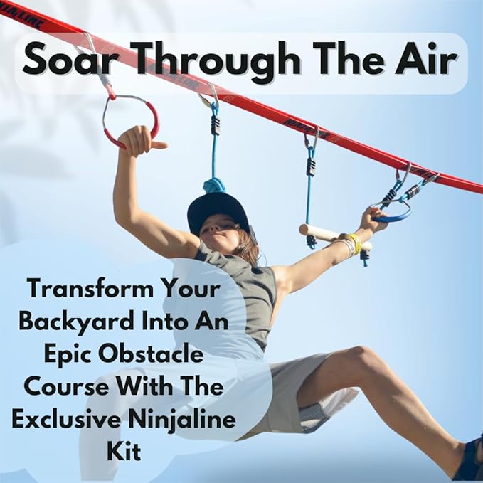 Slackers Exclusive Ninjaline Kit with Rickety Bridge & 15' Bachar Ladder – 36' Obstacle Course Line with 7 Obstacles – Outdoor Ninja Training System