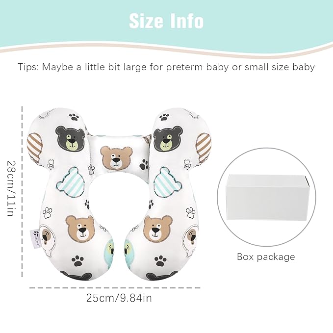 vocheer Baby Travel Pillow(Upgraded), Head and Neck Support Pillow for Pushchair, Car Seat,Stroller, Bouncer, Cotton(Bear)
