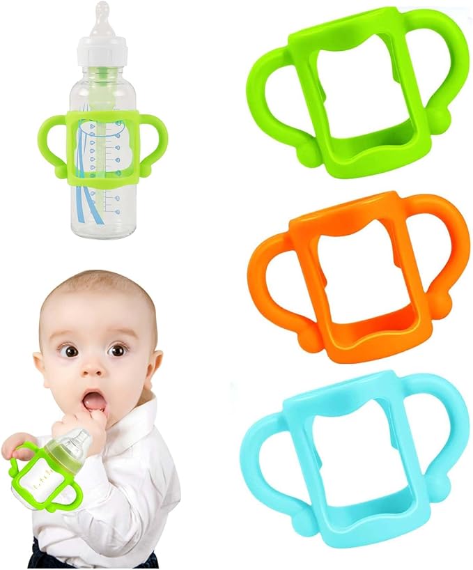 RTMOK Bottle Handles for Dr. Brown's Narrow Baby, Wide-Neck, Removable Easy-Grip Transitional Sippy Cup Handles, 100% Silicone-BPA-Free Material, 4m+ (Blue+Green+Yellow)