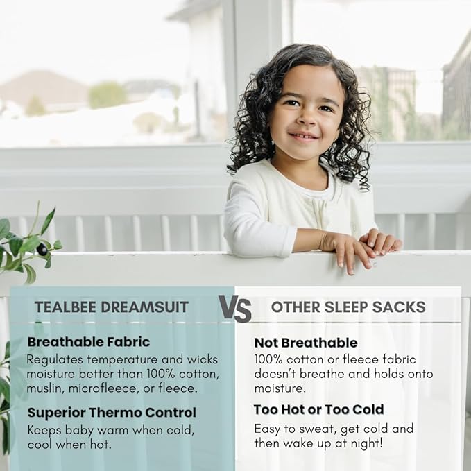 Tealbee Dreamsuit: Toddler Sleep Sack with Feet 2T-3T - 1.2 TOG All Season Baby Wearable Blanket for Walkers - Rayon made from Bamboo, Organic Cotton Sleep Bag - Undyed