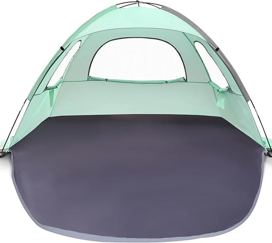 WhiteFang Beach Tent Anti-UV Portable Sun Shade Shelter for 3/4/6/8 Person, Extendable Floor with 3 Ventilating Mesh Windows Plus Carrying Bag, Stakes and Guy Lines