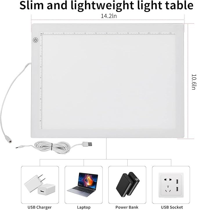 YINGWOND B4 Artist Tracing Light Box Board with Internal Cord, 14.2 * 10.6 in, 3 Levels of Brightness, Ultra-Thin 8000LUX Light Pad for Diamond Painting Weeding Vinyl