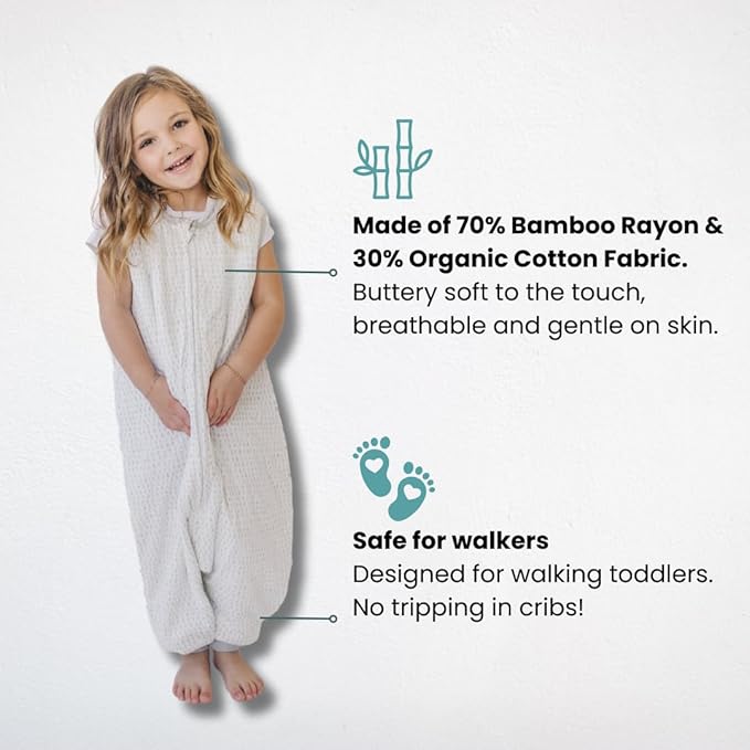 Tealbee DREAMSUIT: Toddler Sleep Sack with Feet 2T 3T - 0.8 TOG Lightweight Baby Wearable Blanket for Walkers - Rayon Made from Bamboo, Organic Cotton Sleeping Bag (2T-3T) - Dash