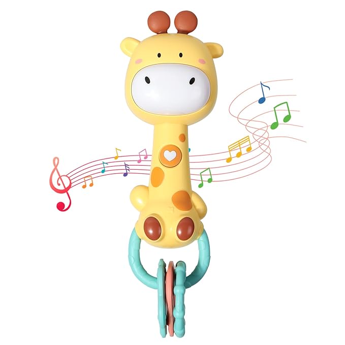 Orzbow Giraffe Teether Toy, Baby Teething Toys & Rattle Ligh-Up, Musical Baby Toy 3-6-12-18 Months, Easy to Grip Sensory Toys for Toddlers Bpa-Free, Boy Gir Birthdays Gift