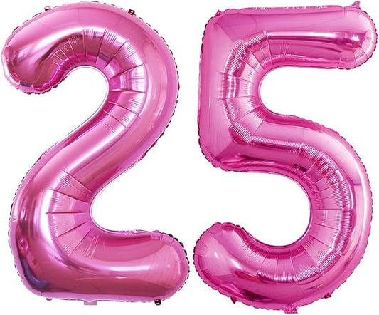 GOER Number 25 Balloons for 25th Birthday Party Decorations,42 Inch Jumbo Foil Helium 52 Balloons for 52nd Birthday Party Decoration (Hot Pink)