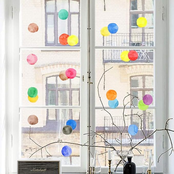 Colorful Polka Dot Wall Decals Watercolor Dots Wall Sticker for Kids Baby Girls Teens and Nursery Room (6 Sheets)