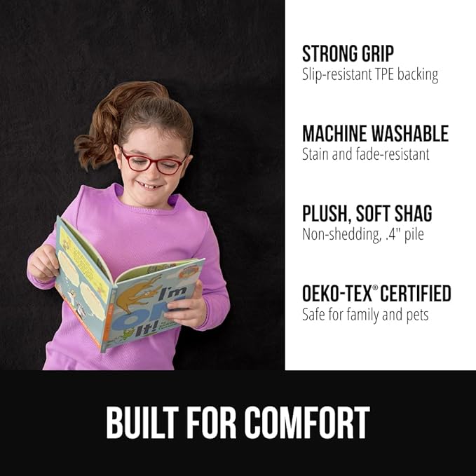 GORILLA GRIP Ultra Soft Washable Area Rug, 5x7, Stain and Slip Resistant Plush Thick Carpet for Bedroom Living Room, No Shed Floor Rugs, Pet Friendly, Dorm Essentials, Kids Nursery Home Decor, Black