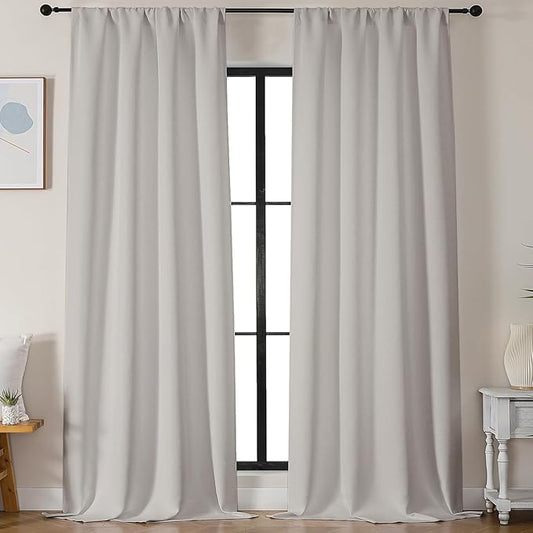 Simplebrand Ava Natural Blackout Curtains for Bedroom 96 Inches Long 2 Panels, Solid Thermal Insulated, Energy Saving Living Room Window Treatment Curtains Blackout Drapes, W50 x L96 Inch, Natural