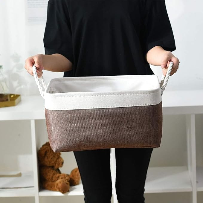 Organization and Storage Basket for Organizing - 16x12x8 inch Large 4 Pack Fabric Storage Cube Collapsible Storage Bins for Shelves, Storage Box for Cloth Books Canvas(White & Flaxen)