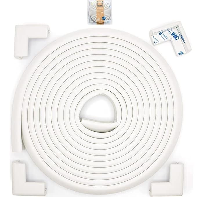 Roving Cove Slim-Fit Corner Edge Protector for Baby Proofing (Small 15ft Edge 4 Corners), Furniture Safety Bumper Guard, Soft NBR Rubber Foam, 3M Adhesive, Oyster White (Off White)