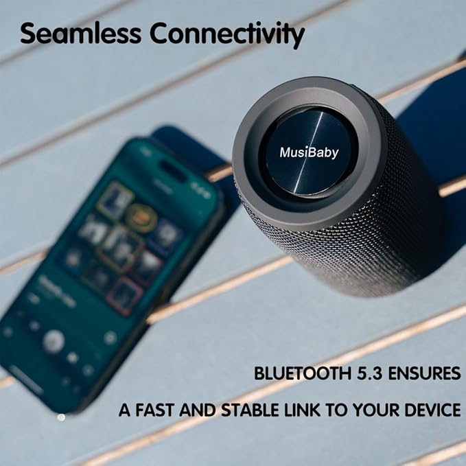 Bluetooth Speaker,MusiBaby M68 Small Portable Speaker:Speaker with BT5.3,Waterproof,Wireless,Bass,HD Sound,24H Playtime for Outdoor，Beach,Party,Stocking Stuffers,White Elephant Gifts(Blk)