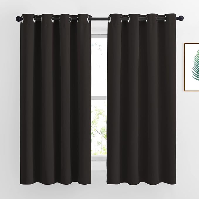 NICETOWN Blackout Curtains Panels for Window - Triple Weave Energy Saving Thermal Insulated Solid Grommet Blackout Drapes for Kitchen (1 Pair, 52 inches by 63 Inch, Toffee Brown)