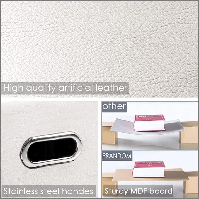 PRANDOM Foldable Storage Bins with Lids [5-Pack] Leather Fabric Collapsible Storage Boxes Organizer Containers Baskets Cube with Cover for Bedroom Closet Office Nursery White (14.9x10.8x10)