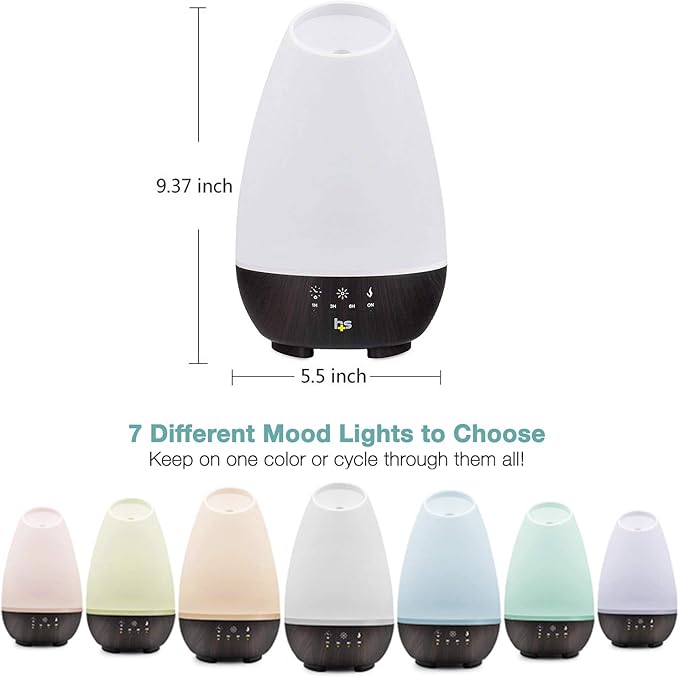 HealthSmart 500ML Essential Oil Diffuser for Large Rooms, Cool Mist Humidifier and Aromatherapy Diffuser, Adjustable Timer, Mist Mode and 7 LED Light Colors, White (Pack of 1)