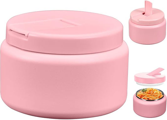 13.5oz Kids Thermos for Hot Food, Insulated Vacuum Food Jar with Buckle Lid, Stainless Steel Wide Mouth Leak Proof Insulated Lunch Container for School Picnic Travel,Pink