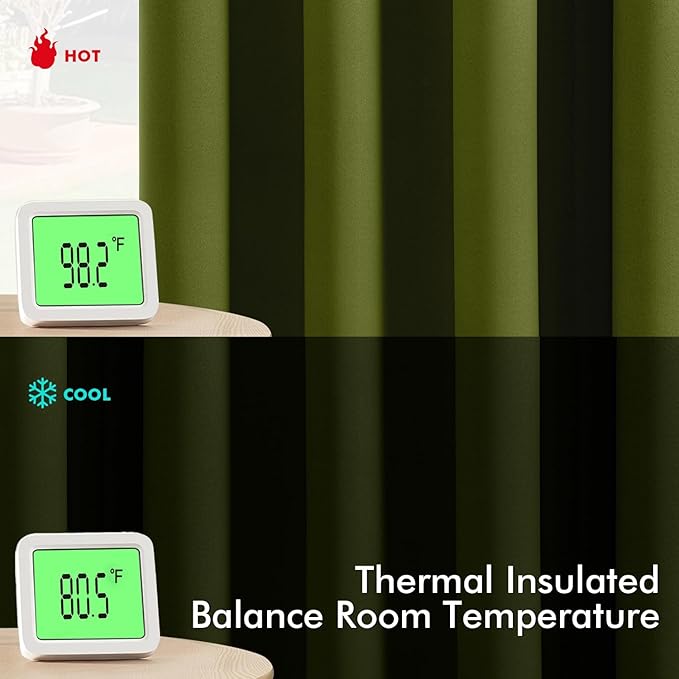 MIULEE Light Olive Green Blackout Curtains for Bedroom Living Room 90 Inches Long 2 panels, Thermal Insulated Room Darkening Drapes Grommet Top Noise Reducing Light Blocking Window Curtains 40x90 Inch