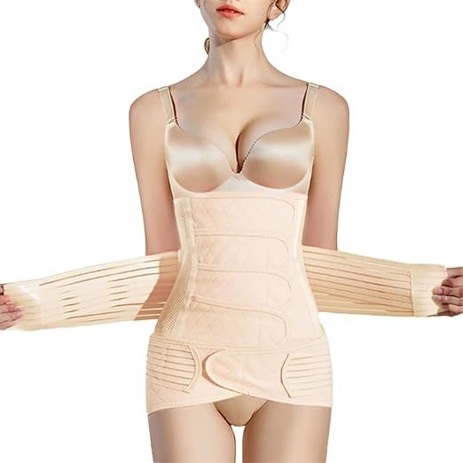 Postpartum Belly Support Recovery Belly/Waist/Pelvis Belt Shapewear Slimming Girdle, Beige for Posture Correction (Large)
