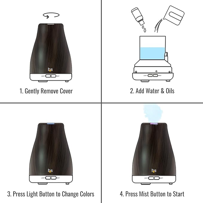 HealthSmart Essential Oil Diffuser, Cool Mist Humidifier and Aromatherapy Diffuser with 150ML Tank Ideal for Small Rooms, Adjustable Timer and Mist Mode, Wood Grain Brown (Pack of 2)