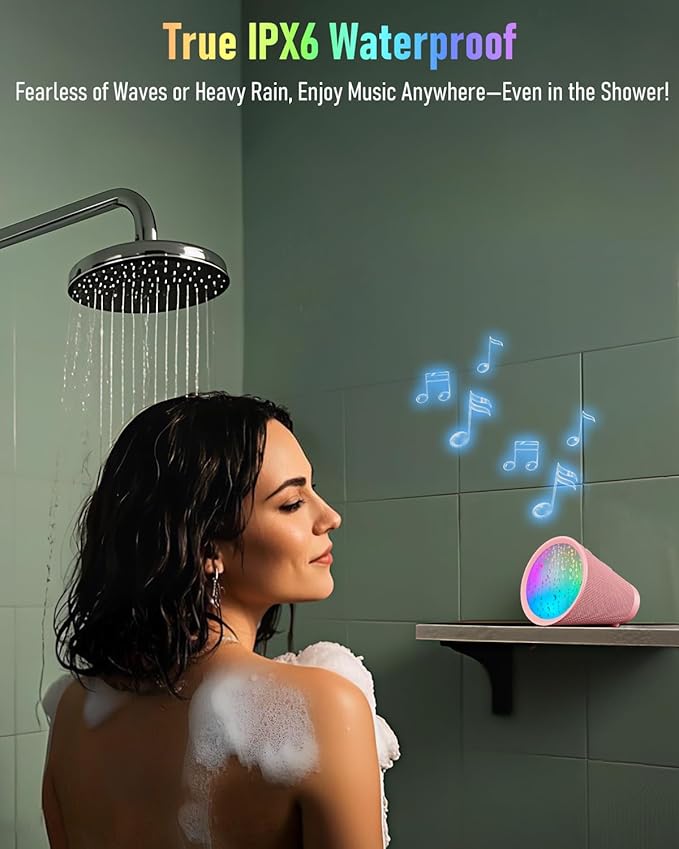 Portable Bluetooth Speaker Wireless with 9 Color Lights, 20H Playtime, Stereo Pairing, Deep Bass, IPX6 Waterproof, Bluetooth 5.3, Small Speaker for Home, Party, Outdoor, Camping, Beach, Gift