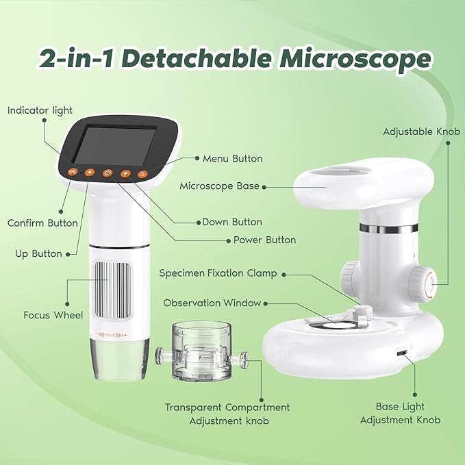 Kids Microscope for Ages 8-12, Handheld Digital Microscope D-MS1 with 2" IPS Screen - Take Pictures & Videos - Download to PC & Mac - 1000X Pocket Microscope, Used Birthday for Kids