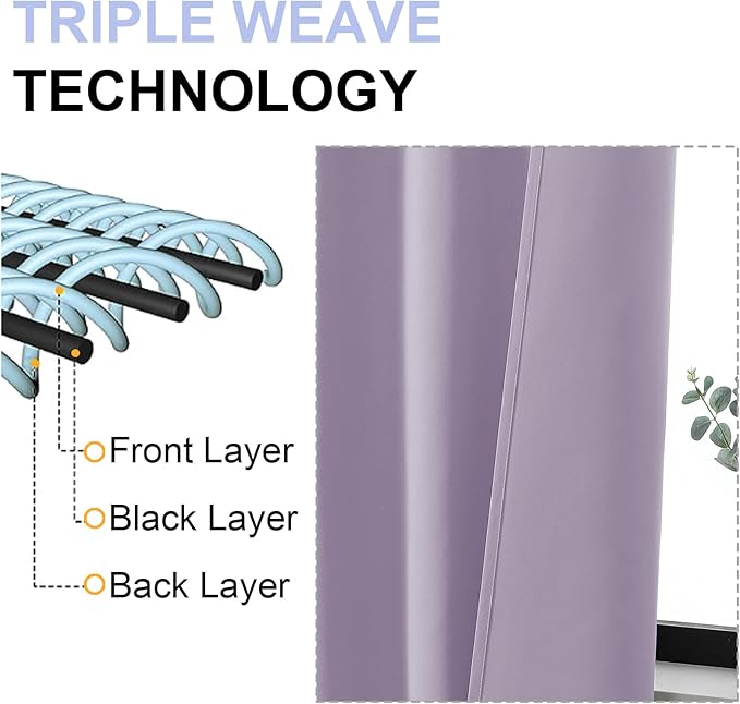 Simplebrand Ava Lilac Blackout Curtains for Bedroom 96 Inches Long 2 Panels, Solid Thermal Insulated, Energy Saving Nursery Window Treatment Curtains Blackout Drapes, W40 x L96 Inch, Lilac