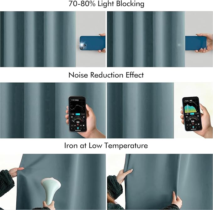 MIULEE Greyish Blue Back Tab Blackout Curtain 96 Inch Long 2 Panels Set for Bedroom, Rod Pocket/Pinch Pleat Thermal Insulated Living Room Darkening Pleated Light Blocking Floor to Ceiling Drape