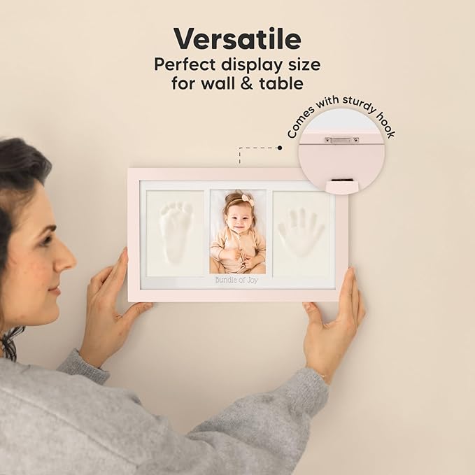 Baby Hand and Footprint Kit - Clay Handprint Keepsake Frame, Newborn Nursery Picture Frame, Personalized New Mom Gifts for Baby Shower & Registry (Petal Pink)