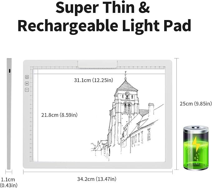 KOBAIBAN Wireless A4 LED Light Pad with Innovative Stand, Top Clip, Stepless/ 6-Level Dimmable Brightness Rechargeable tracing Light Box/Board for Cricut Weeding Vinyl, Diamond Painting, HTV (White)
