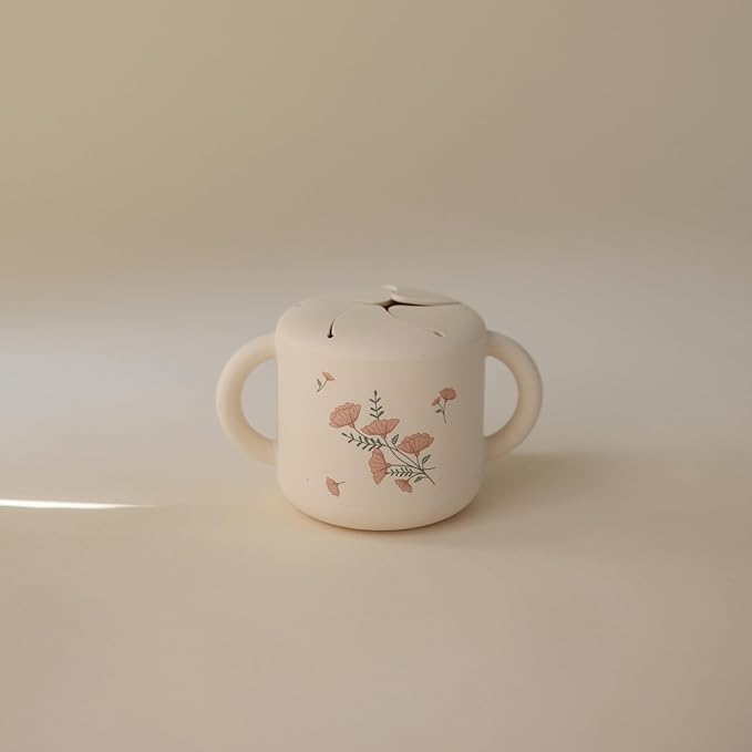 mushie Silicone Snack Cup | Spill Proof Food Container for Toddler and Baby (Pink Flowers)