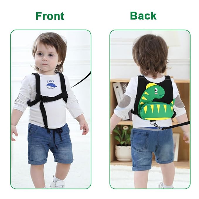 Accmor Toddler Harness Leash + Anti Lost Wrist Link, Cute Dinosaur Kids Harness with Leash, Adorable Child Harness Leash Wristband Strap Belt Protector for Baby Boys Girls to Outdoor Travel