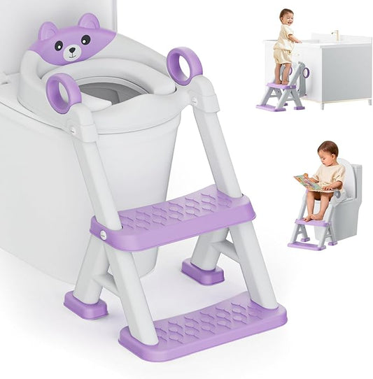 Potty Training Seat, Toddler Toilet Seat With Steps, 2 In 1 Toddler Potty Training Toilet With Splash Guard, Anti-Slip Step Stool Soft Mat, Adjust High Potty Seats For Toddlers Kids Boys Girls